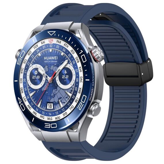 Per Huawei Watch Ultimate cinturino in silicone con fibbia magnetica pieghevole da 22 mm (blu notte)