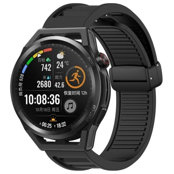 Per Huawei Watch GT Runner cinturino in silicone con fibbia magnetica pieghevole da 22 mm (nero)