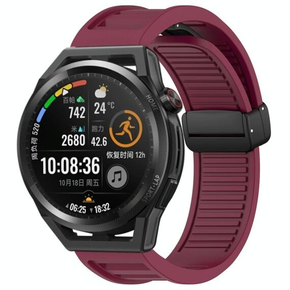 Per Huawei Watch GT Runner cinturino in silicone pieghevole con fibbia magnetica da 22 mm (vino rosso)