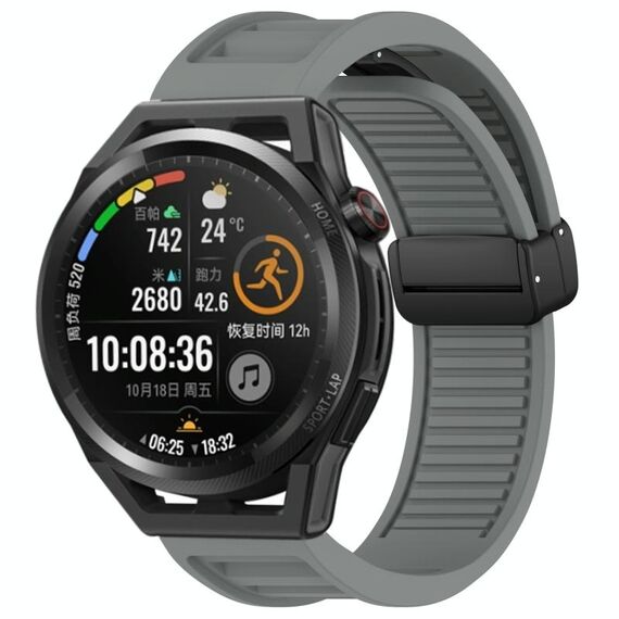 Per Huawei Watch GT Runner cinturino in silicone con fibbia magnetica pieghevole da 22 mm (grigio)