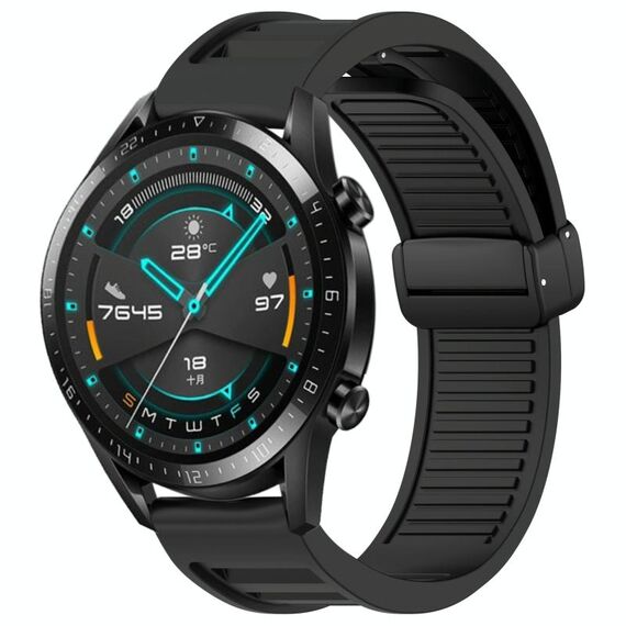 Per Huawei GT2 46mm 22mm cinturino in silicone con fibbia magnetica pieghevole (nero)