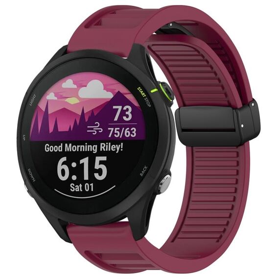 Per Garmin Forerunner 255 22mm cinturino in silicone con fibbia magnetica pieghevole (rosso vino)