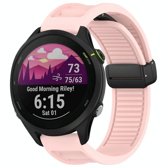 Per cinturino in silicone con fibbia magnetica pieghevole Garmin Forerunner 255 Music da 22 mm (rosa)
