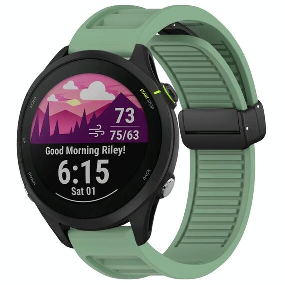 Per cinturino in silicone con fibbia magnetica pieghevole Garmin Forerunner 255 Music da 22 mm (verde)