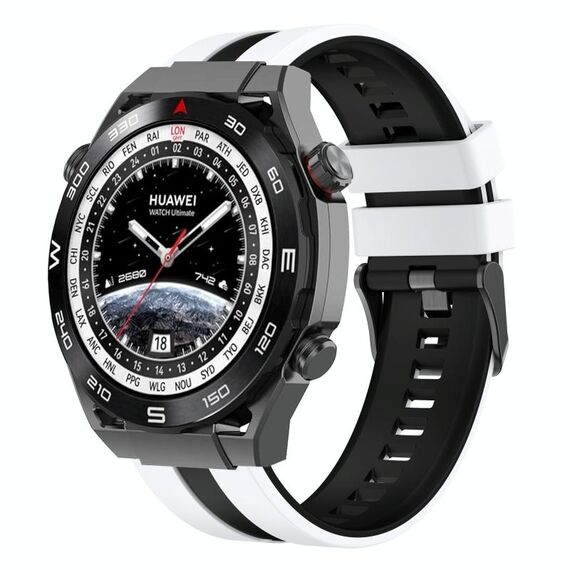 Per Huawei Watch Ultimate 22mm cinturino sportivo in silicone bicolore (bianco + nero)