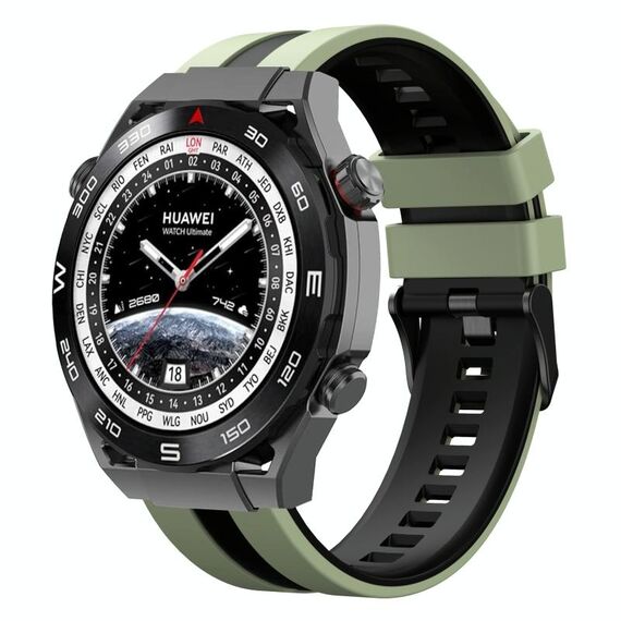 Per Huawei Watch Ultimate 22mm cinturino sportivo in silicone bicolore (verde chiaro + nero)