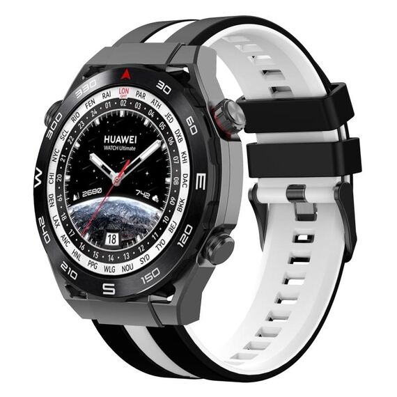 Per Huawei Watch Ultimate 22mm cinturino sportivo in silicone bicolore (nero + bianco)