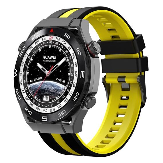 Per Huawei Watch Ultimate 22mm cinturino sportivo in silicone bicolore (nero + giallo)
