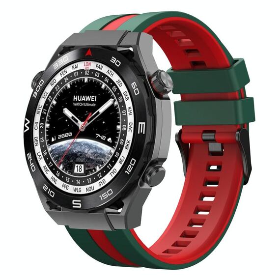 Per Huawei Watch Ultimate 22mm Cinturino sportivo in silicone bicolore (verde+rosso)