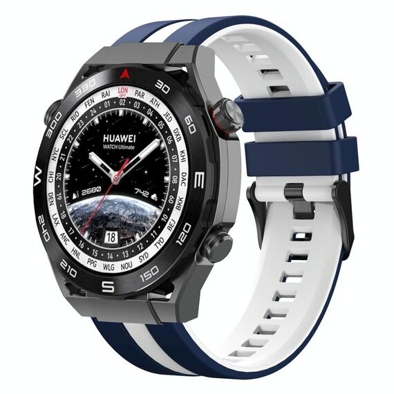 Per Huawei Watch Ultimate 22mm cinturino sportivo in silicone bicolore (blu + bianco)