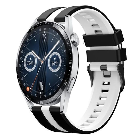 Per Huawei Watch GT3 46mm 22mm cinturino sportivo in silicone bicolore (nero + bianco)