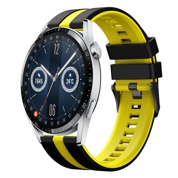 Per Huawei Watch GT3 46mm 22mm Cinturino sportivo in silicone bicolore (nero+giallo)