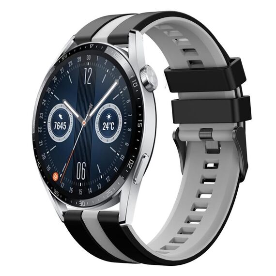 Per Huawei Watch GT3 46mm 22mm cinturino sportivo in silicone bicolore (nero + grigio)