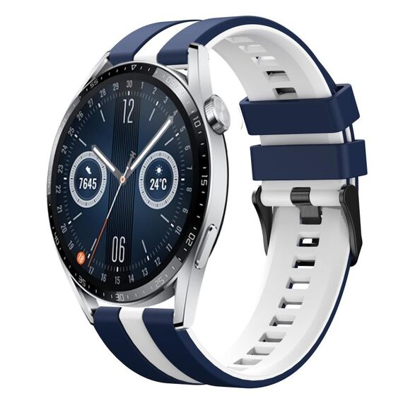 Per Huawei Watch GT3 46mm 22mm cinturino sportivo in silicone bicolore (blu + bianco)