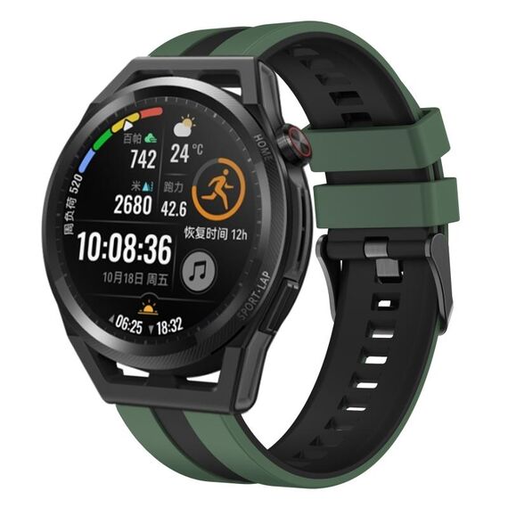 Per Huawei Watch GT Runner 22mm cinturino sportivo in silicone bicolore (verde oliva + nero)