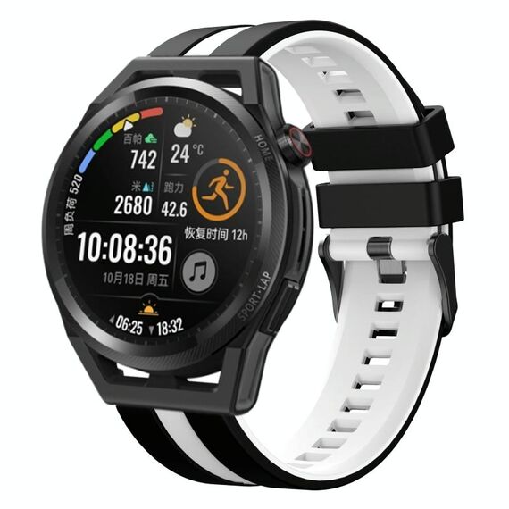 Per Huawei Watch GT Runner 22mm cinturino sportivo in silicone bicolore (nero + bianco)