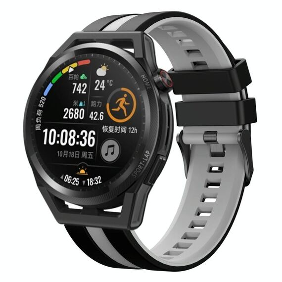 Per Huawei Watch GT Runner 22mm cinturino sportivo in silicone bicolore (nero + grigio)