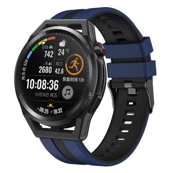 Per Huawei Watch GT Runner 22mm cinturino sportivo in silicone bicolore (blu + nero)