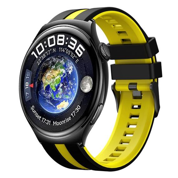 Per Huawei Watch 4 22mm cinturino sportivo in silicone bicolore (nero + giallo)