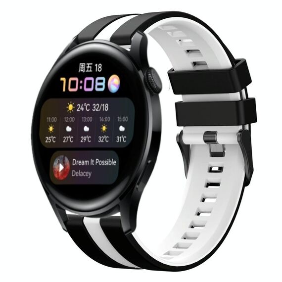 Per Huawei Watch 3 22mm cinturino sportivo in silicone bicolore (nero + bianco)