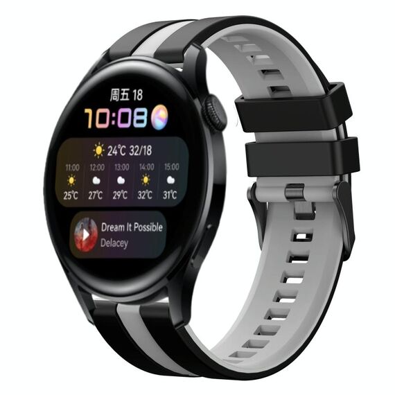 Per Huawei Watch 3 22mm cinturino sportivo in silicone bicolore (nero + grigio)