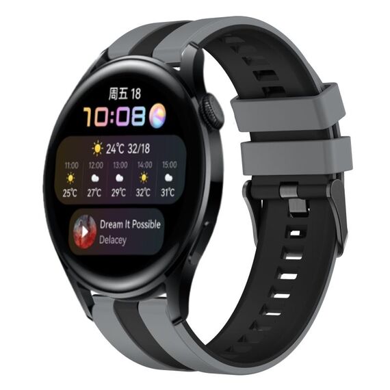 Per Huawei Watch 3 22mm cinturino sportivo in silicone bicolore (grigio + nero)