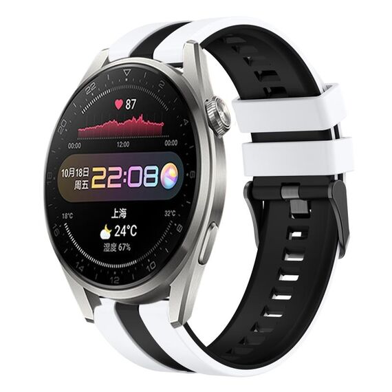 Per Huawei Watch 3 Pro 22mm cinturino sportivo in silicone bicolore (bianco + nero)