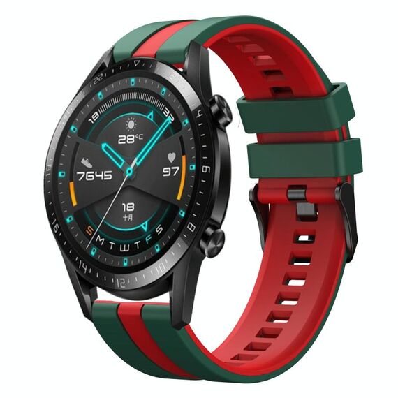 Per Huawei GT2 46mm 22mm cinturino sportivo in silicone bicolore (verde + rosso)