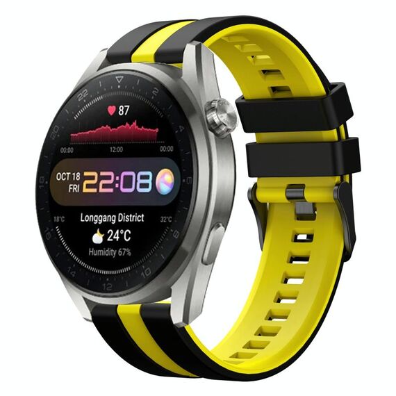 Per Huawei Watch 3 Pro Nuovo cinturino sportivo in silicone bicolore da 22 mm (nero + giallo)