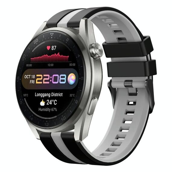 Per Huawei Watch 3 Pro Nuovo cinturino sportivo in silicone bicolore da 22 mm (nero + grigio)