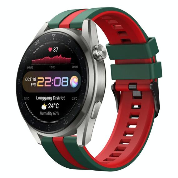 Per Huawei Watch 3 Pro Nuovo cinturino sportivo in silicone bicolore da 22 mm (verde + rosso)