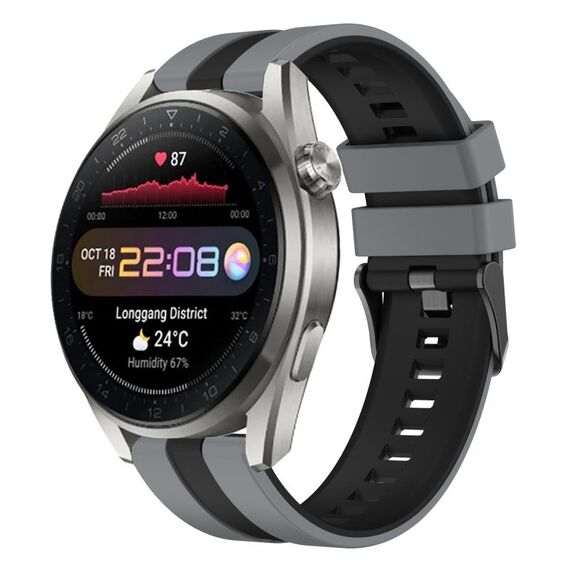 Per Huawei Watch 3 Pro Nuovo cinturino sportivo in silicone bicolore da 22 mm (grigio + nero)