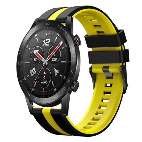 Per Honor Watch GS 3i 22mm cinturino sportivo in silicone bicolore (nero + giallo)