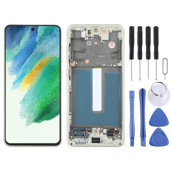 Per Samsung Galaxy S21 FE 5G SM-G990B Schermo LCD originale Digitizer assemblaggio completo con cornice (verde oliva)