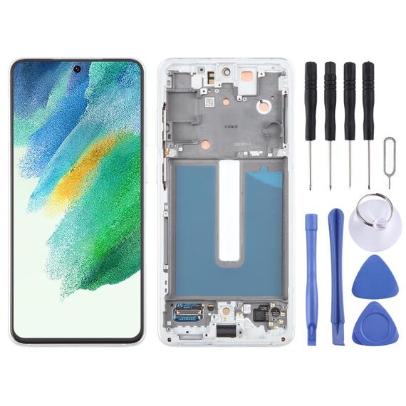 Per Samsung Galaxy S21 FE 5G SM-G990B Digitalizzatore schermo LCD originale assemblaggio completo con cornice (bianco)