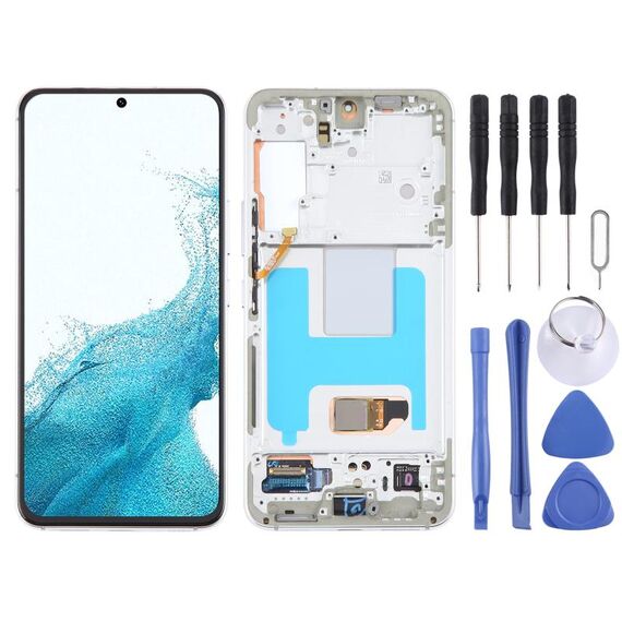 Per Samsung Galaxy S22 5G SM-S901B Digitalizzatore schermo LCD originale assemblaggio completo con cornice (bianco)