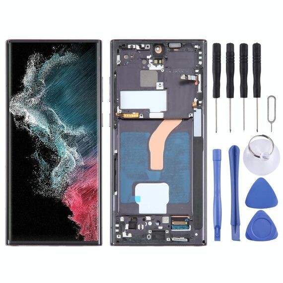 Per Samsung Galaxy S22 Ultra 5G SM-S908B Digitalizzatore schermo LCD originale assemblaggio completo con cornice (nero)