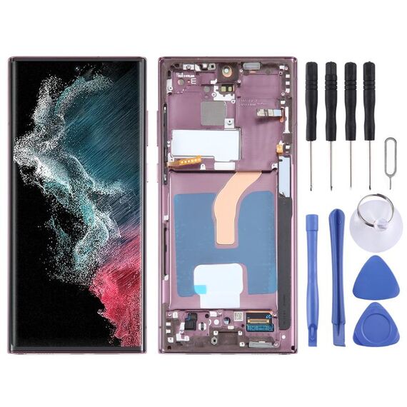 Per Samsung Galaxy S22 Ultra 5G SM-S908B Digitalizzatore schermo LCD originale assemblaggio completo con cornice (viola)