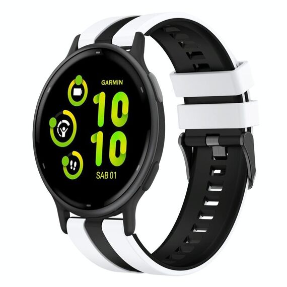 Per cinturino in silicone sportivo bicolore Garmin Vivoactive 5 20mm (bianco + nero)