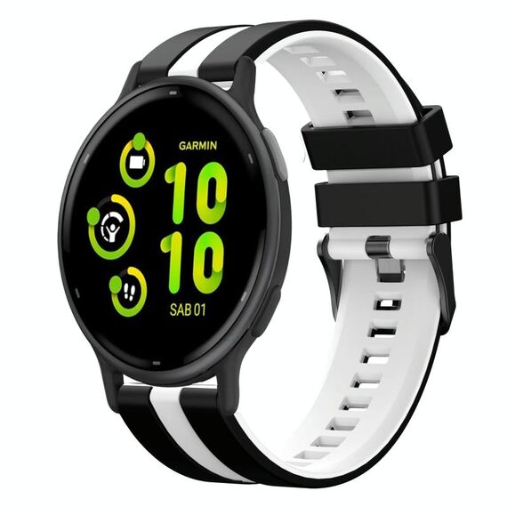 Per cinturino in silicone sportivo bicolore Garmin Vivoactive 5 20mm (nero + bianco)