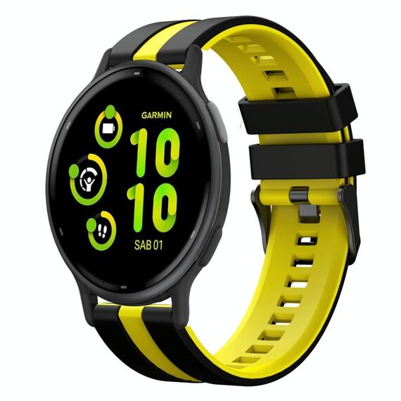 Per cinturino sportivo in silicone bicolore Garmin Vivoactive 5 20mm (nero + giallo)