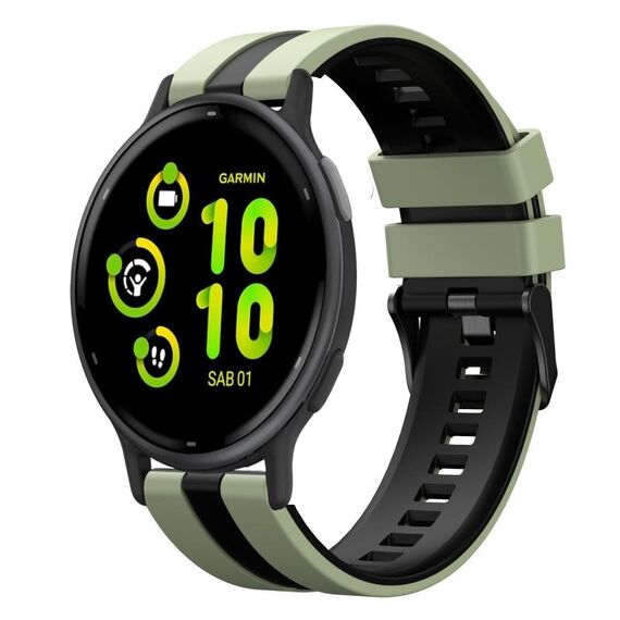 Per Garmin Active 5 20mm cinturino sportivo in silicone bicolore (verde chiaro + nero)