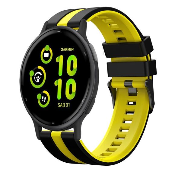 Per cinturino sportivo in silicone bicolore Garmin Active 5 20mm (nero + giallo)