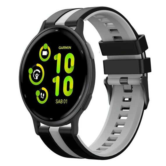 Per cinturino sportivo in silicone bicolore Garmin Active 5 20mm (nero + grigio)