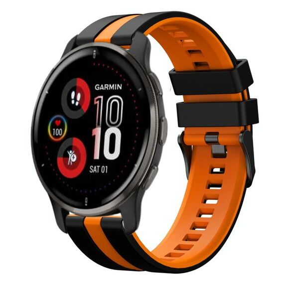 Per cinturino sportivo in silicone bicolore Garmin Venu 2 Plus da 20 mm (nero + arancione)