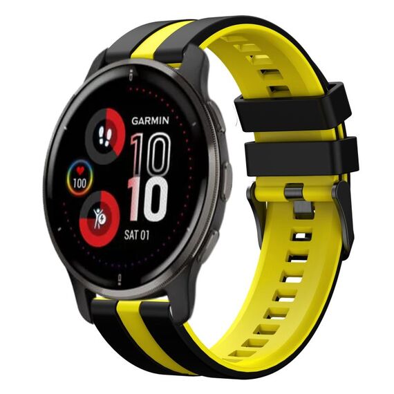 Per cinturino sportivo in silicone bicolore Garmin Venu 2 Plus da 20 mm (nero + giallo)