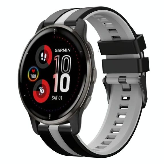 Per cinturino sportivo in silicone bicolore Garmin Venu 2 Plus da 20 mm (nero + grigio)