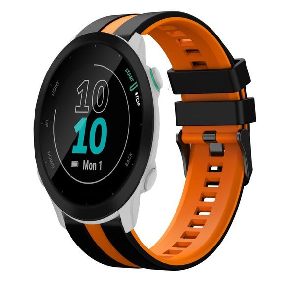 Per cinturino in silicone sportivo bicolore Garmin Forerunner 55 da 20 mm (nero + arancione)