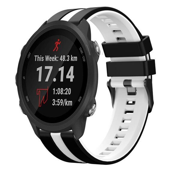 Per cinturino in silicone sportivo bicolore Garmin Forerunner 245 Music da 20 mm (nero + bianco)
