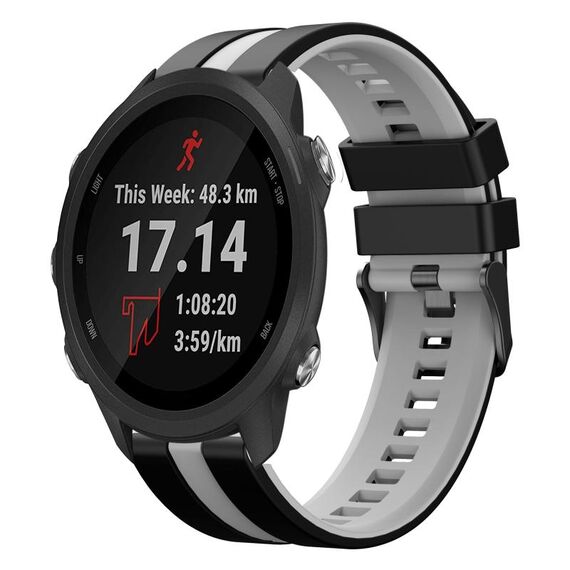 Per cinturino in silicone sportivo bicolore Garmin Forerunner 245 Music da 20 mm (nero + grigio)